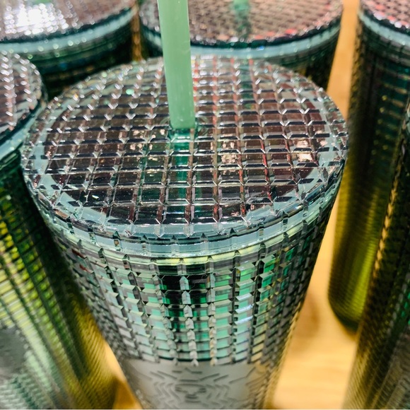 Starbucks Green Rainforest Grid Cup Iridescent Cold Tumbler Venti 24oz New 2022 - Picture 8 of 12